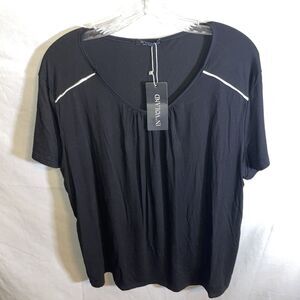 In’Voland Comfort Blouse Women’s Size 20W Black Viscose Blend Scoop Neck SS NWT